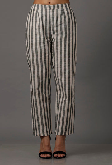Black and White Stripes Pure Woven Cotton Pants